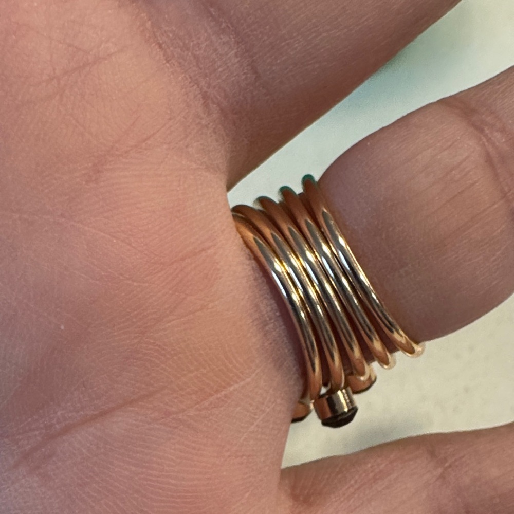 (5/1) Gold-Tone Ring Stack with Black Gem Accents - Picture 2 of 4